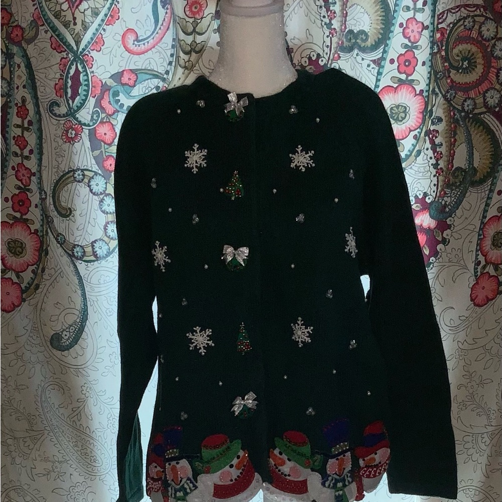 VTG Y2K 2002 Tiara International Cardigan Green Sweater Christmas Holiday Medium